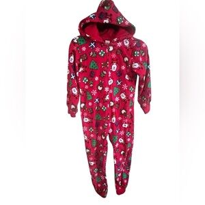 The Children’s Place Red Christmas Hooded Fleece One-Piece Pajamas Kids Size 7/8